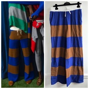 New NONAME Striped Rugby 100% Cashmere Nutty/Regatta Stripe Pant NWT Large